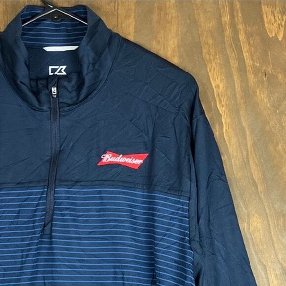 Cutter & Buck Men Jacket Navy Blue Budweiser 1/4 Zip DryTec 50+ SPF Stretch XL - Picture 5 of 12